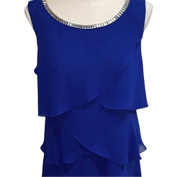 S Levine Rhinestone Neckline Tiered Ruffle Tank Blouse Bright Lapis Blue Size L - Picture 2 of 10